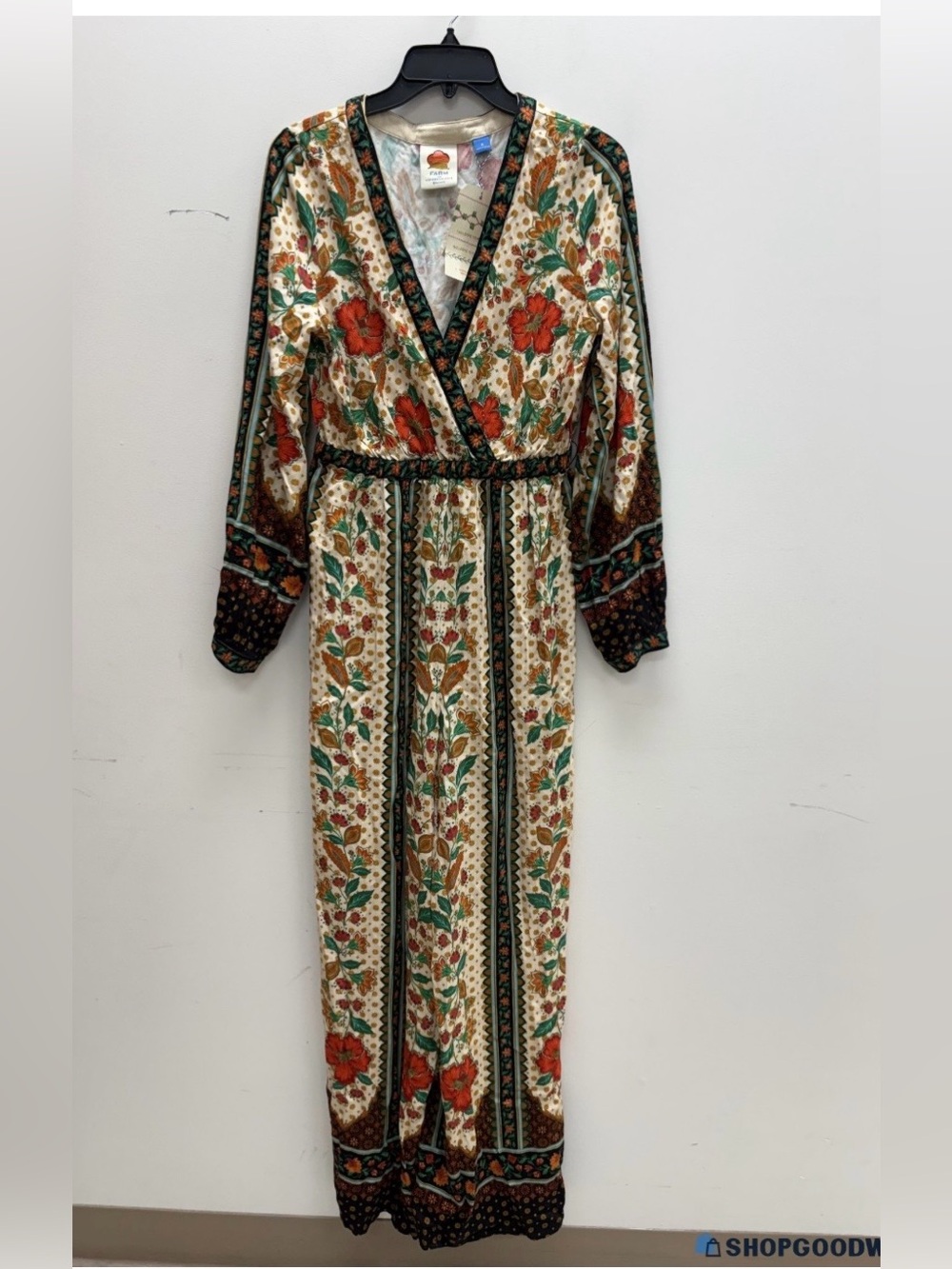 FARM Rio Cream Jumpsuit with Red Floral and Green Accents size M - Picture 4 of 9